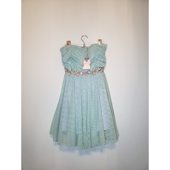 Disney Cinderella Junior 11 Semi Formal Turquoise Bling Waist Strapless NWT FLAW - Picture 2 of 8